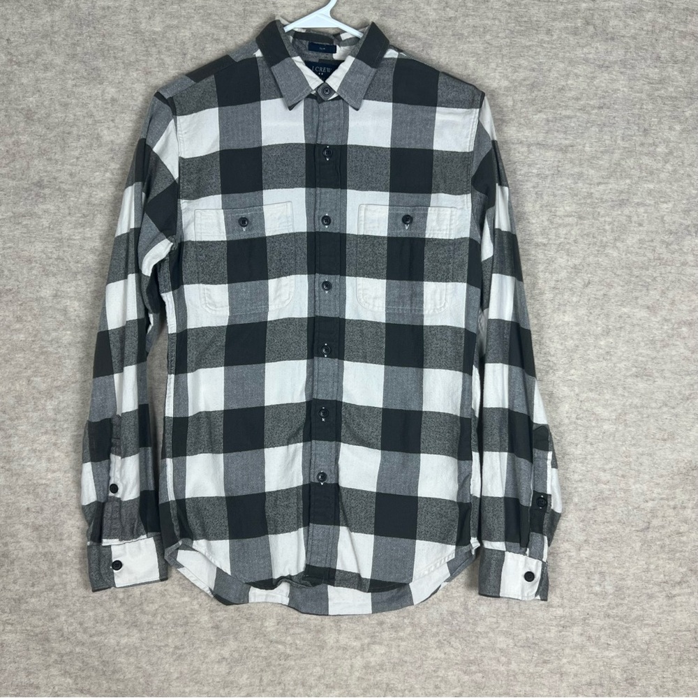 J. Crew Men's Gray and Cream Buffalo Check Slim Fit Flannel Shirt - Size Small
